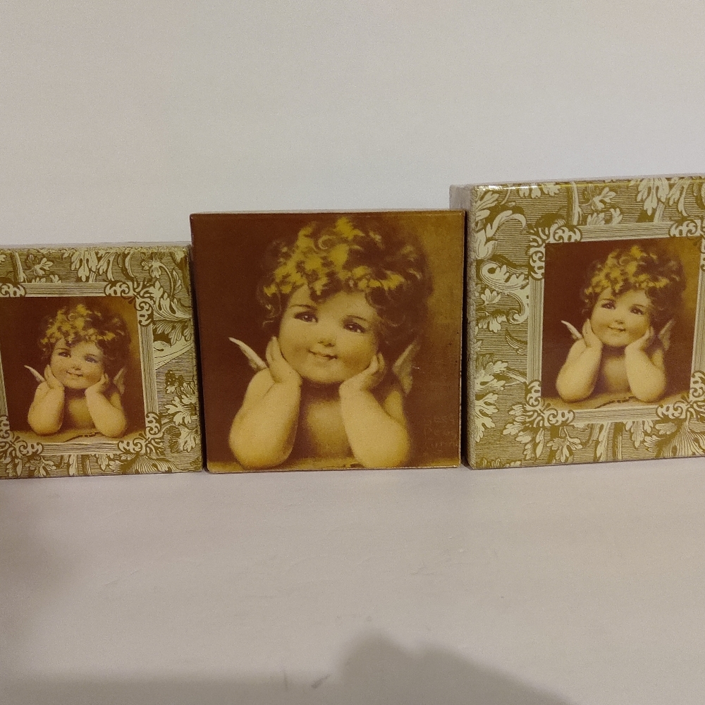3pc Holiday, Angel Nesting Boxes. Beige and Gold.